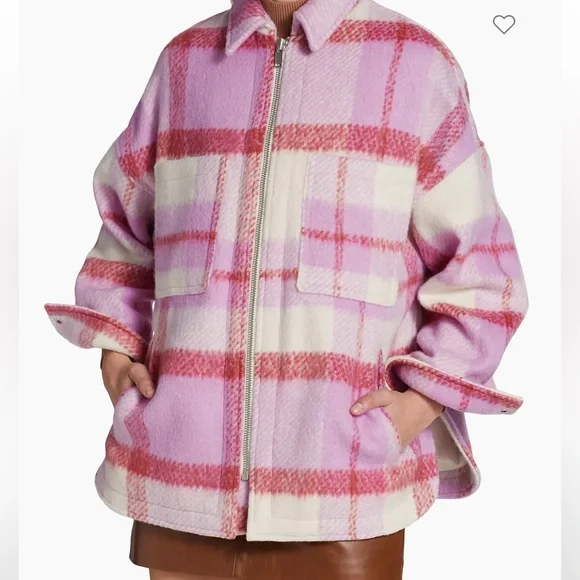 NWT Ena Pelly Lined Ophelia Wool Shacket in Spiced Coral Check, oversized size 8 - Picture 7 of 15